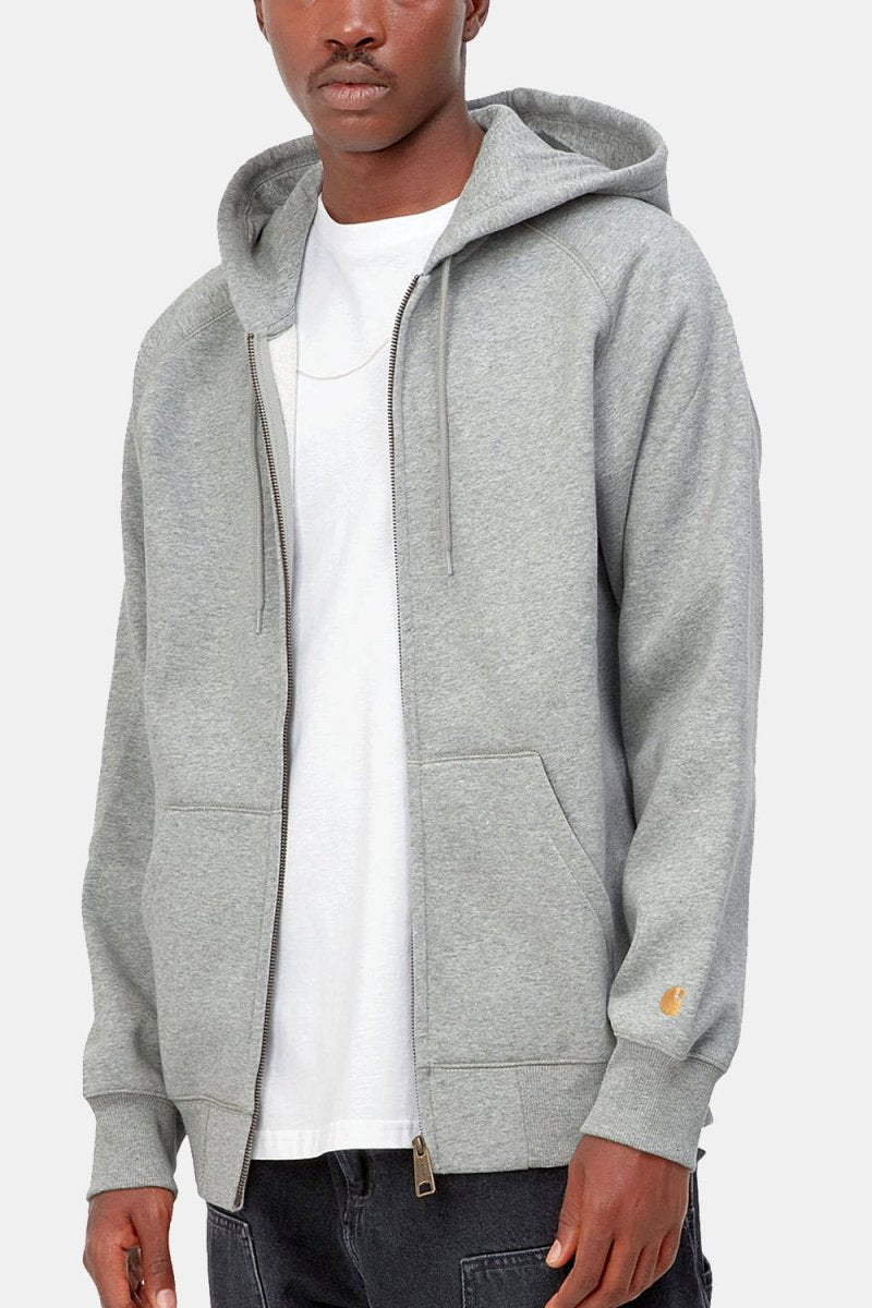Carhartt WIP Hooded Chase Jacket (Grey Heather/Gold) | Sweaters