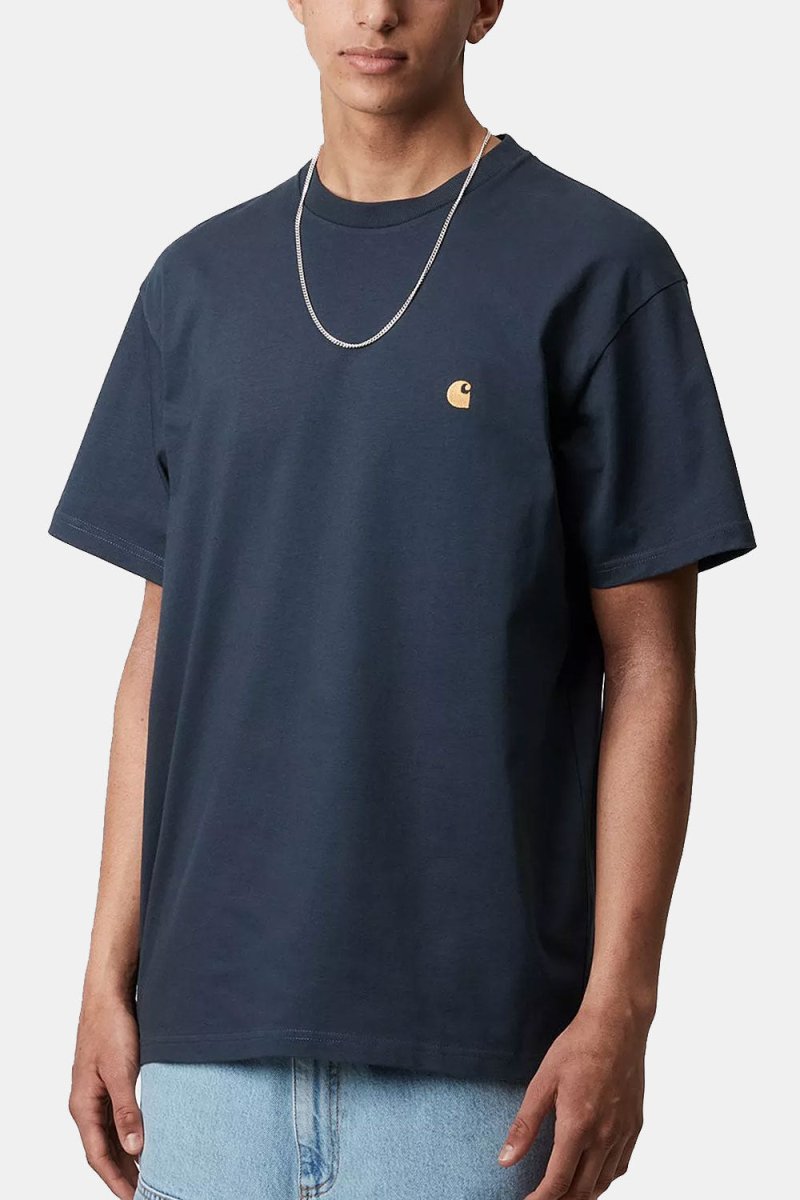 Carhartt WIP Short Sleeve Chase T-Shirt (Dusky Blue/Gold) | T-Shirts