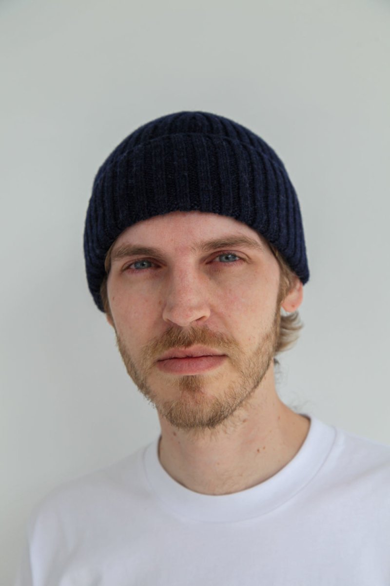 Half Dozen Super-Soft Lambswool Fisherman Beanie (Oxford Blue) | Hats