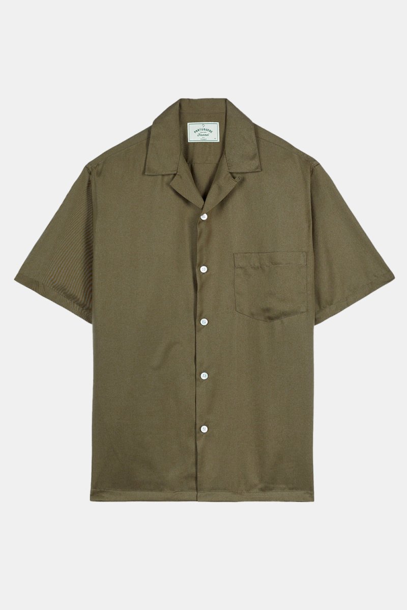 Portuguese Flannel Camp Collar Shirt (Dry Green) | Shirts