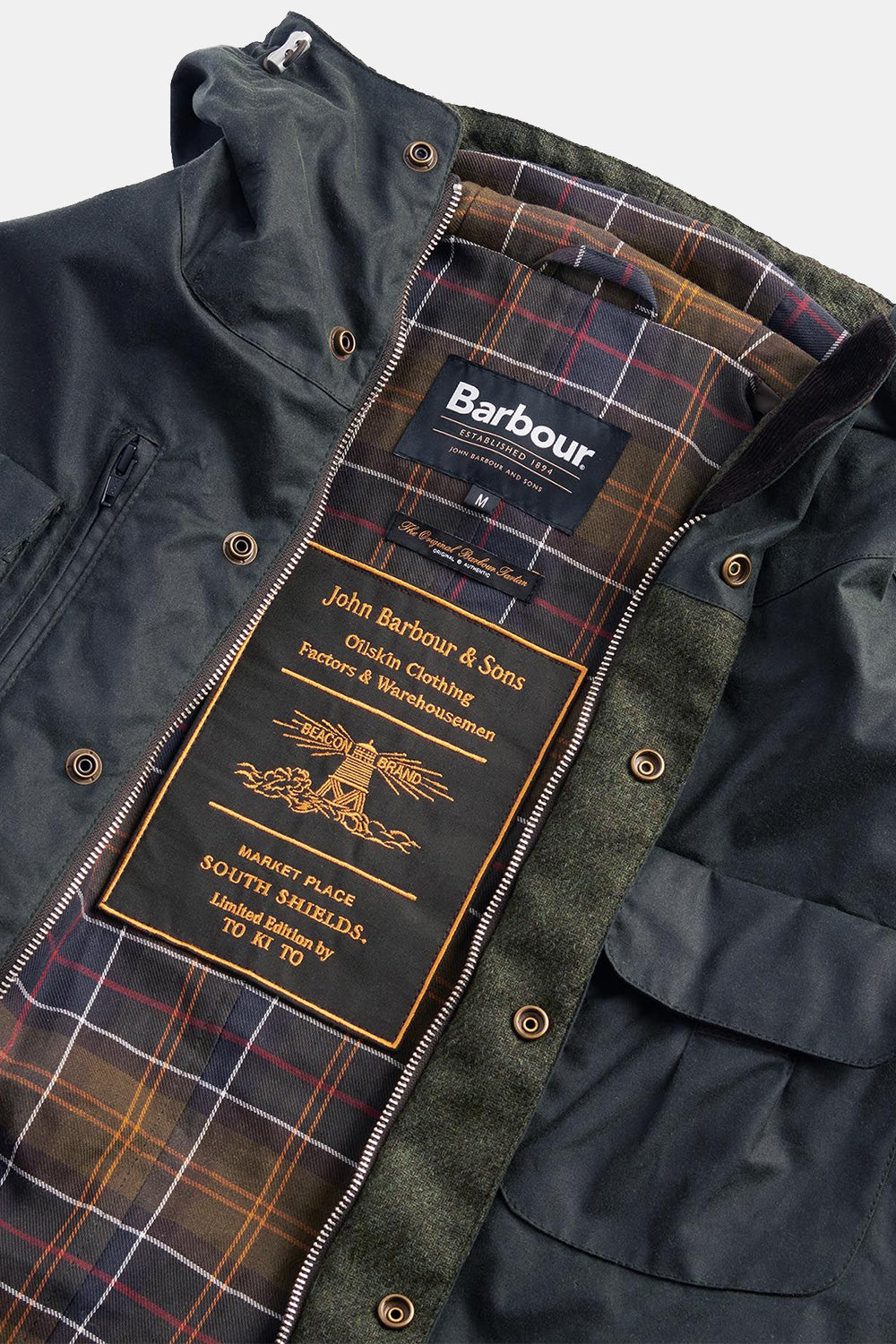 Barbour x KI: lle polkupyörän vahatakkiin (Sage)