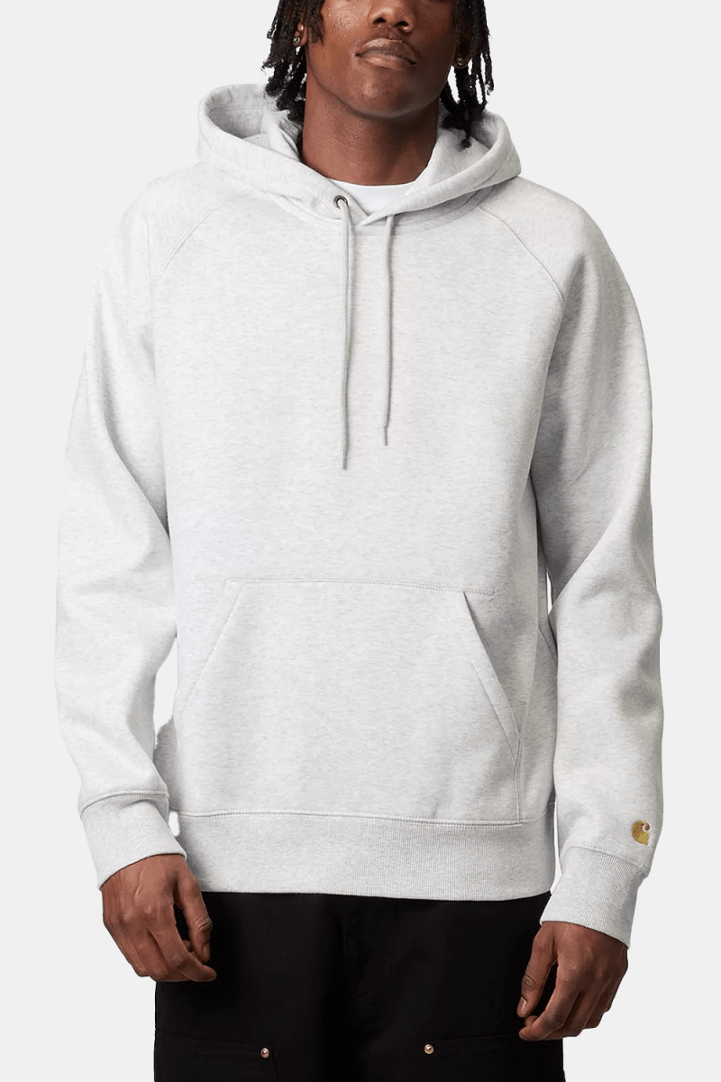 Carhartt WIP Hooded Chase Sweatshirt (Ash Heather/Gold) | Sweaters