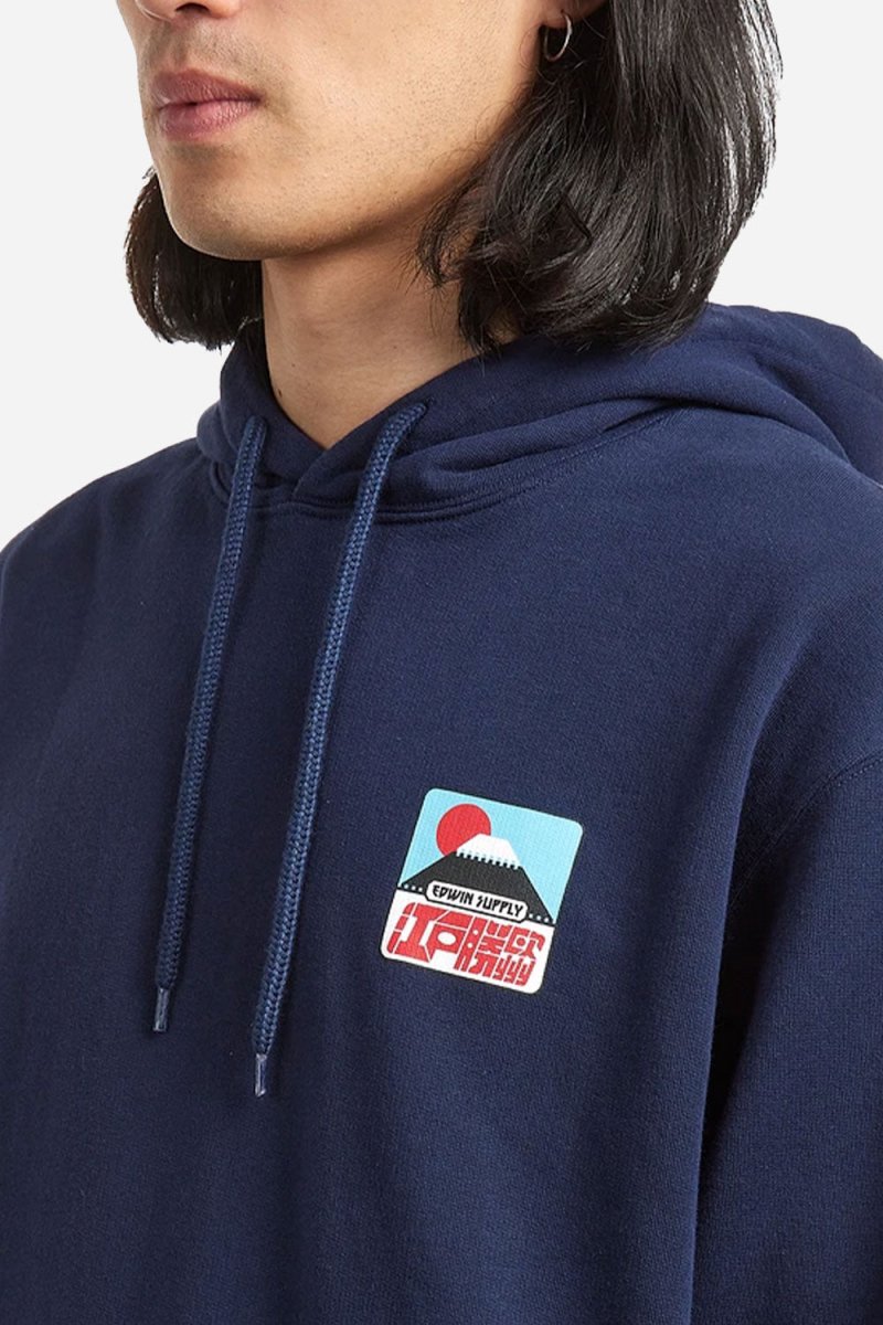 Edwin Sunset On Mount Fuji Hooded Sweatshirt (Maritime Blue) | Sweaters